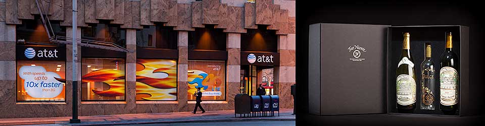 AT&T storefront signage; Far Niente wine box